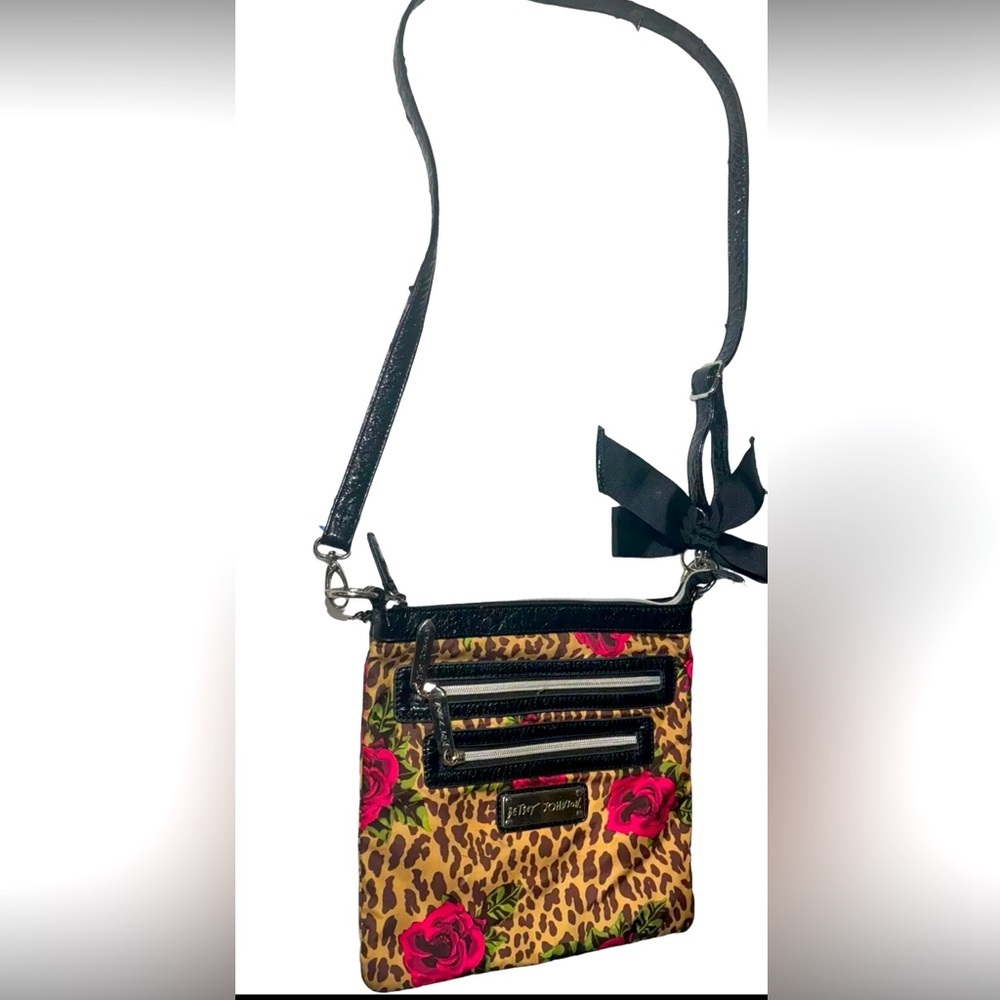 Betsey Johnson Handbag Leopard Cheetah Pink Roses Crossbody Bag